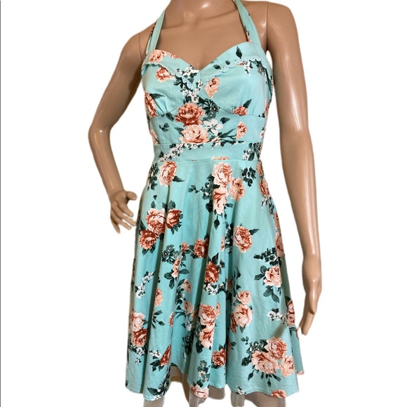 👗 Blue Rose print halter petticoat dress 👗 - Picture 8 of 8